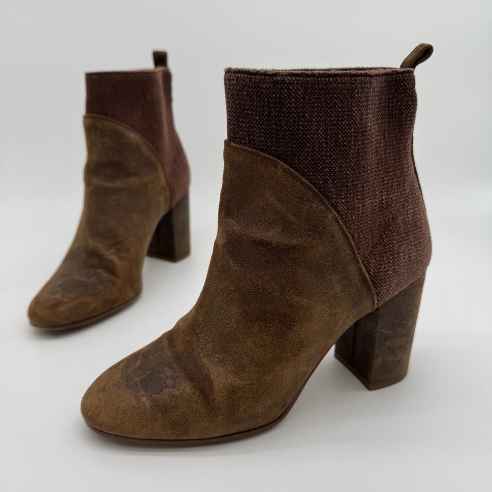 Anthro Miss Albright Vella Brown Distressed Leather Block Heel Bootie Size 7.5